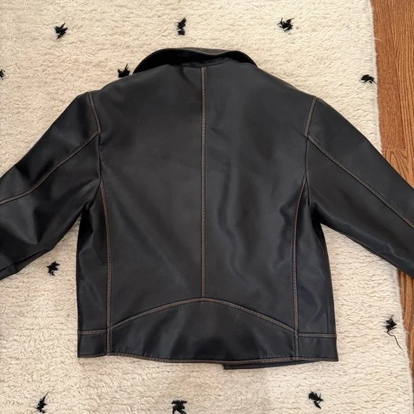Mango Napoli oversized, worn leather jacket XS NWOT - Picture 6 of 10